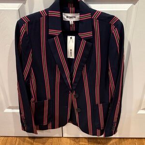 BB Dakota Navy Blazer with Pink and Green Stripes
